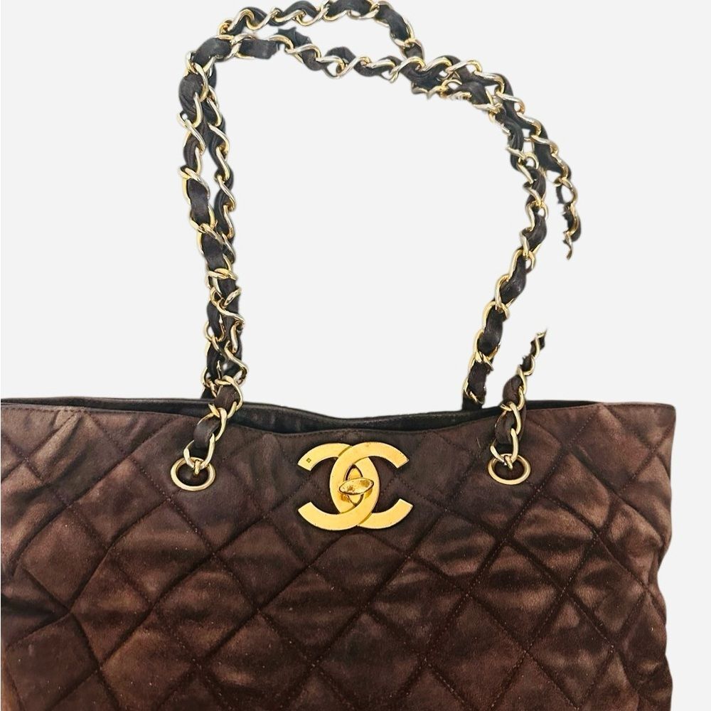 CHANEL Dark Brown Quilted Tote with Gold Chain - Picture 9 of 16